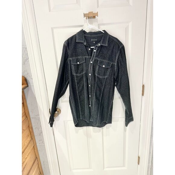 Men's Medium Long Sleeve Button Down Black Shirt - Picture 1 of 4